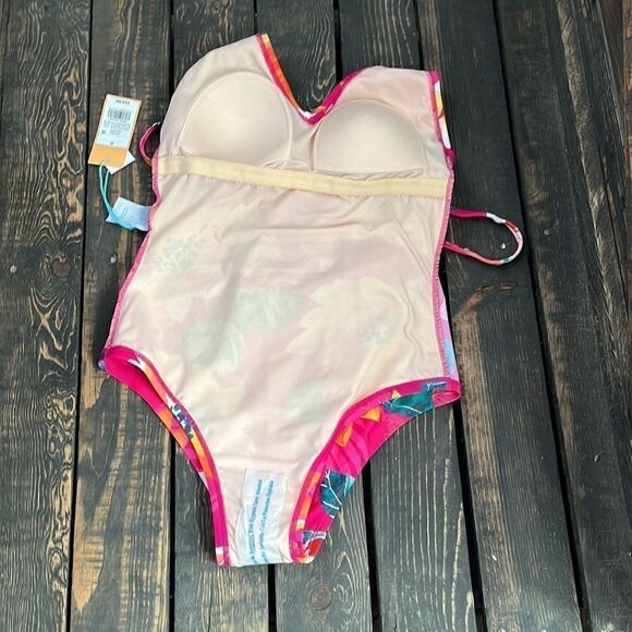 Kona Sol Women's Plus Size Strappy Back One Piece Swimsuit (Pink Floral) - Picture 13 of 15